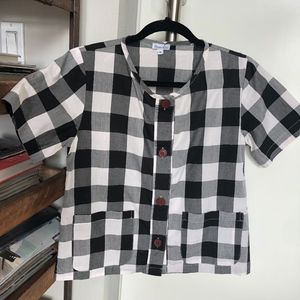 Steven Alan B &W Gingham Short Sleeve Top - Small